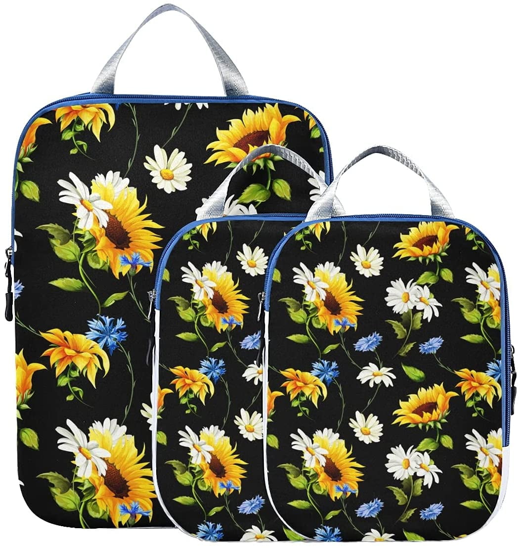 e Sunflower 3 Set Packing Cubes,2 Various Sizes Travel Luggage Packing Organizers 